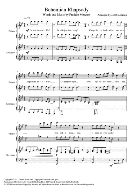 Bohemian Rhapsody 4 Hands 1 Piano Lots Of Fun Sheet Music