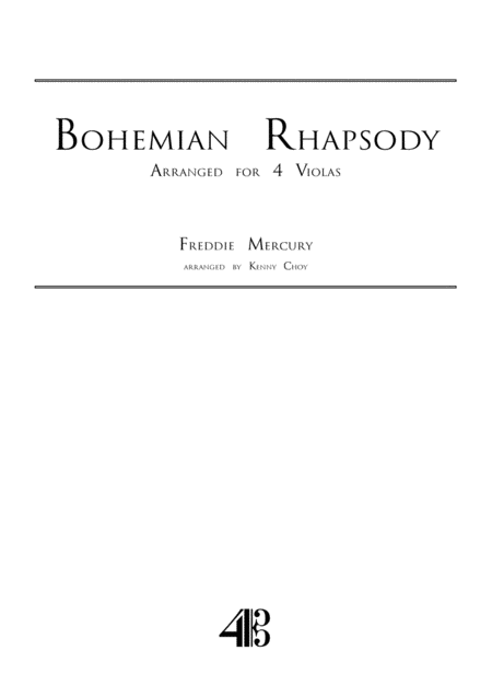 Bohemian Rhapsody Arr Viola Quartet Sheet Music