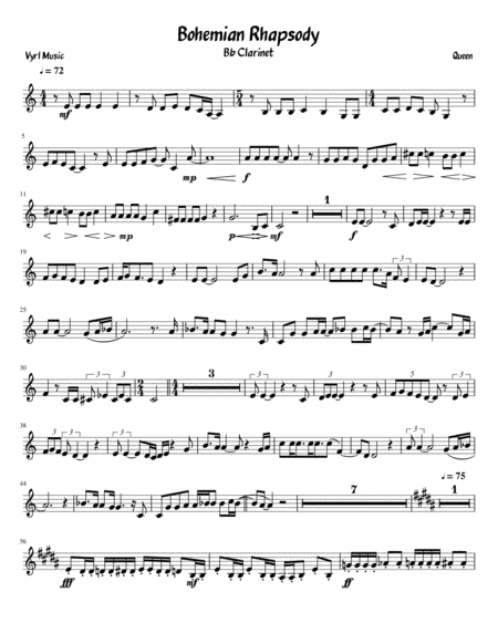 Bohemian Rhapsody Bb Clarinet Sheet Music