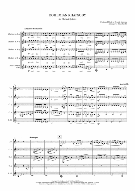 Bohemian Rhapsody Clarinet Quintet Sheet Music