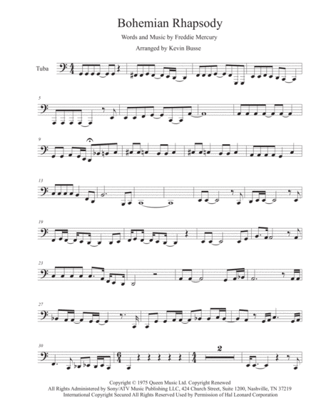 Free Sheet Music Bohemian Rhapsody Easy Key Of C Tuba