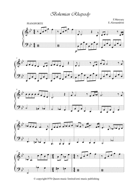 Free Sheet Music Bohemian Rhapsody Easy Piano