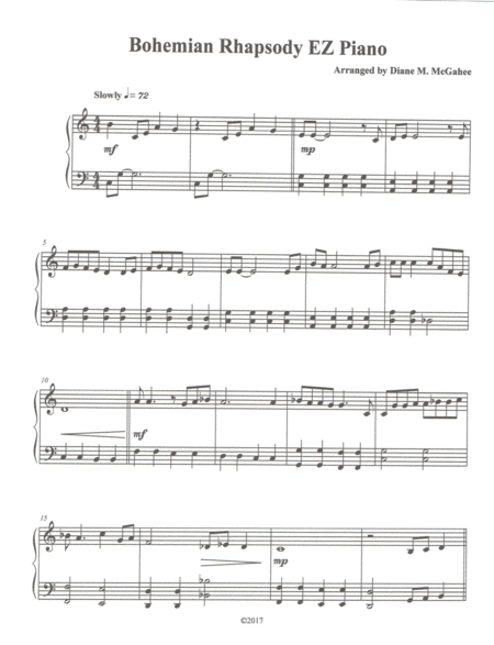 Bohemian Rhapsody Ez Piano Sheet Music