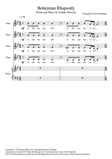 Free Sheet Music Bohemian Rhapsody Flute Choir