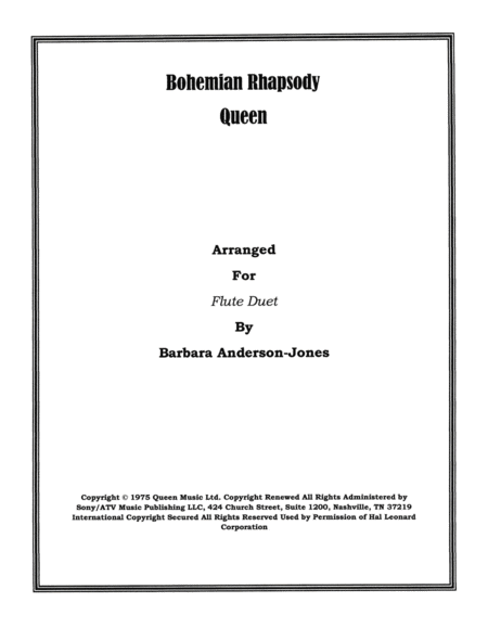 Bohemian Rhapsody Flute Duet Sheet Music