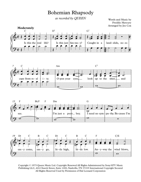 Bohemian Rhapsody For Beginners Sheet Music