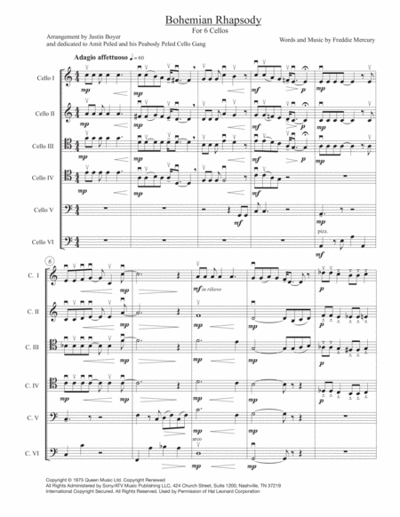 Free Sheet Music Bohemian Rhapsody For Cello Ensemble