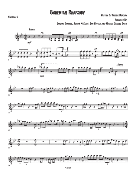 Bohemian Rhapsody For Marimba Quartet Sheet Music