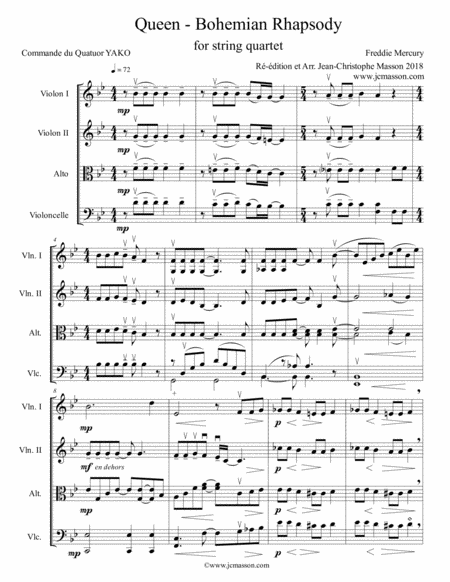 Bohemian Rhapsody For String Quartet Professional Version Score And Parts Jcm 2018 Sheet Music