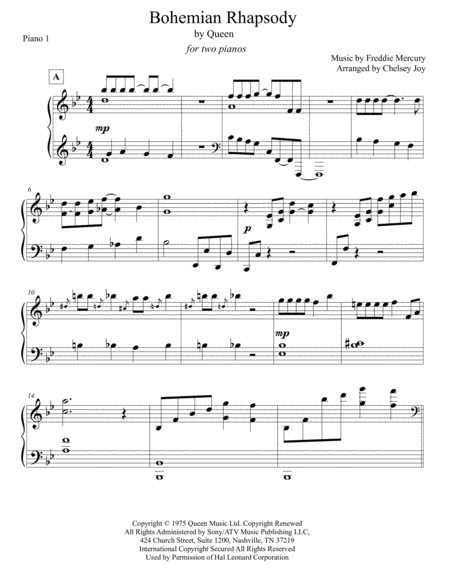 Bohemian Rhapsody For Two Pianos Sheet Music