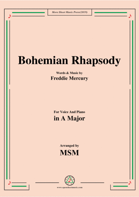 Bohemian Rhapsody In A Major For Voice And Piano Sheet Music