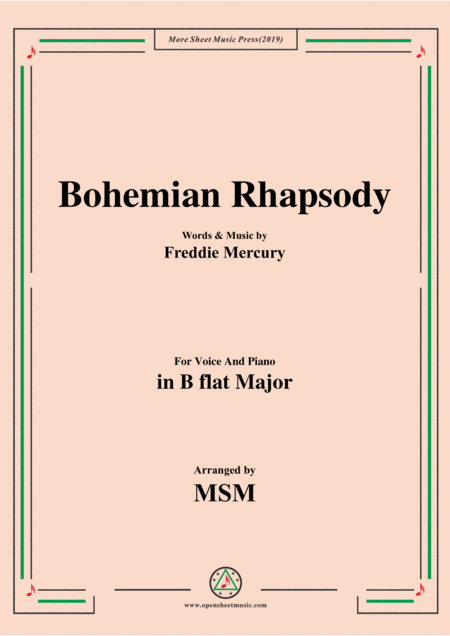 Bohemian Rhapsody In B Flat Major For Voice And Piano Sheet Music