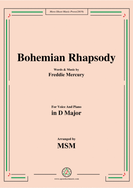 Bohemian Rhapsody In D Major For Voice And Piano Sheet Music