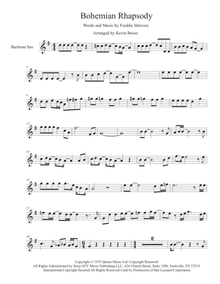 Bohemian Rhapsody Original Key Bari Sax Sheet Music