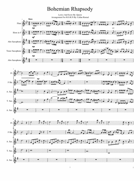 Free Sheet Music Bohemian Rhapsody Quartet