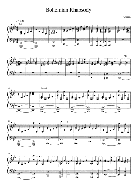 Bohemian Rhapsody Queen Sheet Music