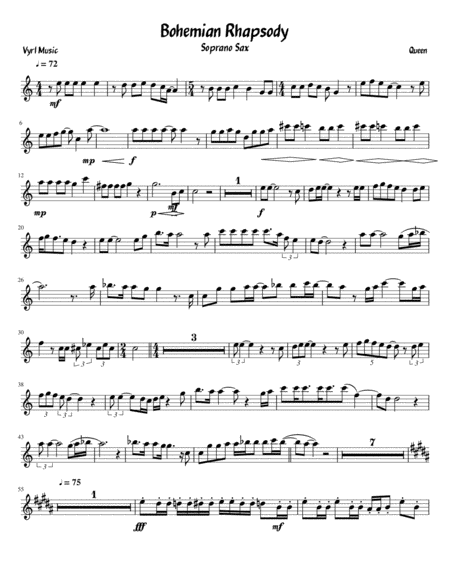 Free Sheet Music Bohemian Rhapsody Soprano Sax