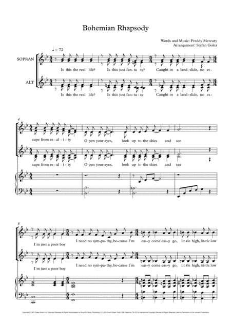 Free Sheet Music Bohemian Rhapsody Ssaa Piano