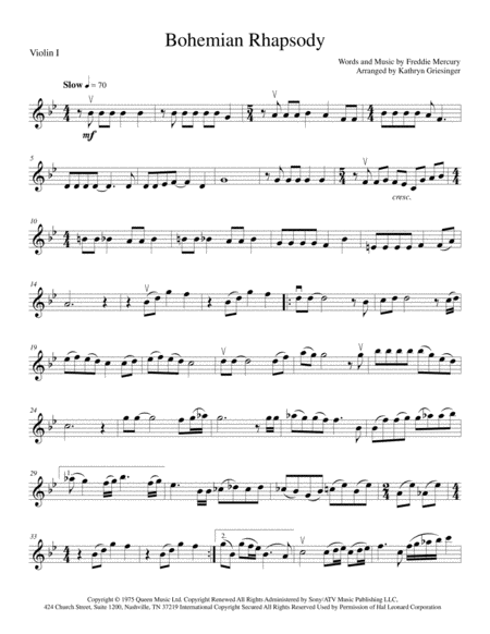 Free Sheet Music Bohemian Rhapsody String Quartet Or Quintet