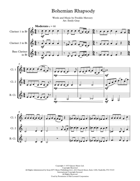 Bohemian Rhapsody Two B Flat Clarinets And Bass Clarinet Sheet Music