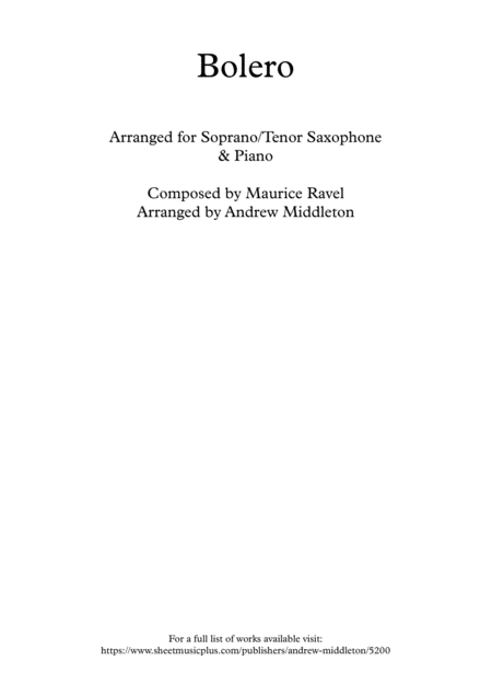 Bolero Arranged For Tenor Saxophone And Piano Sheet Music