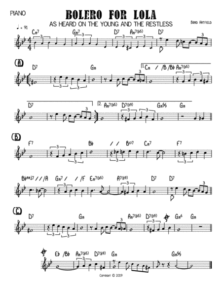 Bolero For Lola As Heard On The Young And The Restless Sheet Music