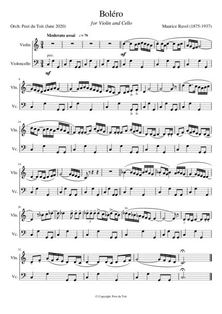 Free Sheet Music Bolro Maurice Ravel Violin Cello Abridged