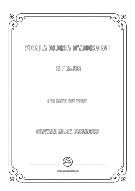 Bononcini Per La Gloria D Adorarvi In F Major For Voice And Piano Sheet Music