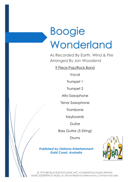 Boogie Wonderland 9 Piece Pop Rock Band Sheet Music