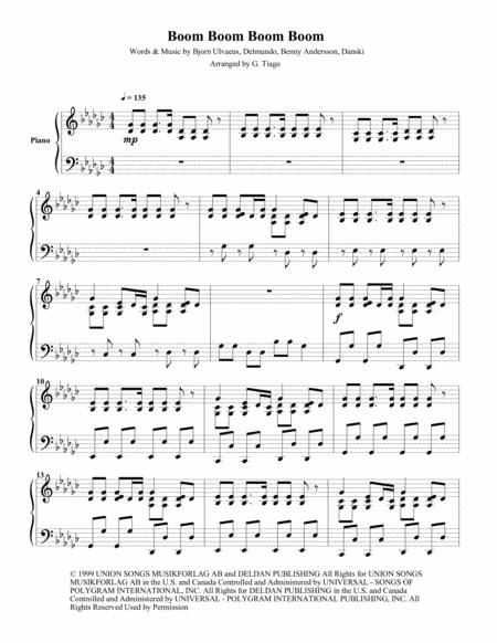 Boom Boom Boom Boom Piano Solo Sheet Music