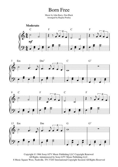 Free Sheet Music Born Free Piano Solo With Chords