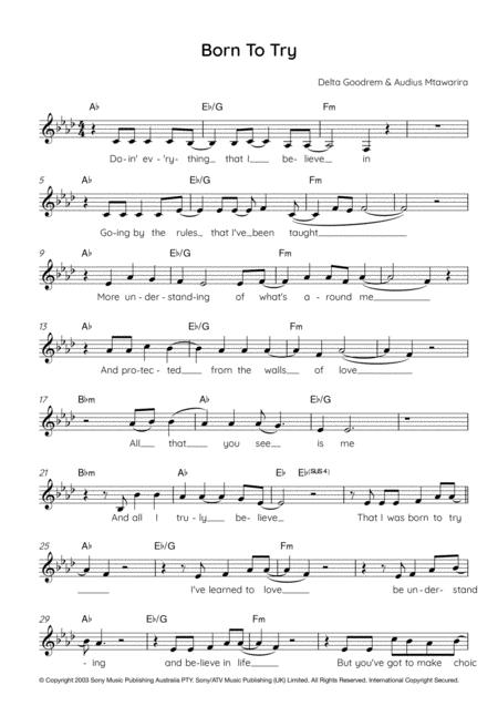 Born To Try Lead Sheet For Singalongs Sheet Music