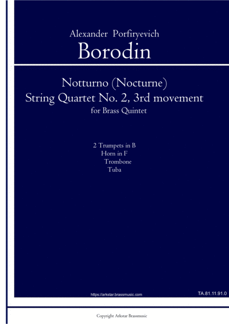 Borodin Notturno Nocturne From String Quartet No 2 3rd Movement Arrangement For Brass Quintet Sheet Music