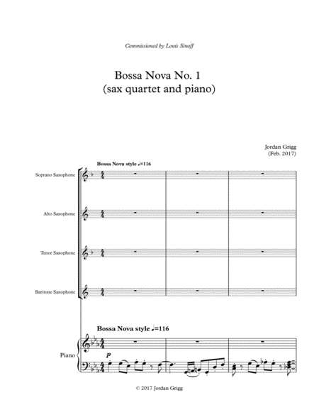 Free Sheet Music Bossa Nova No 1 Sax Quartet And Piano