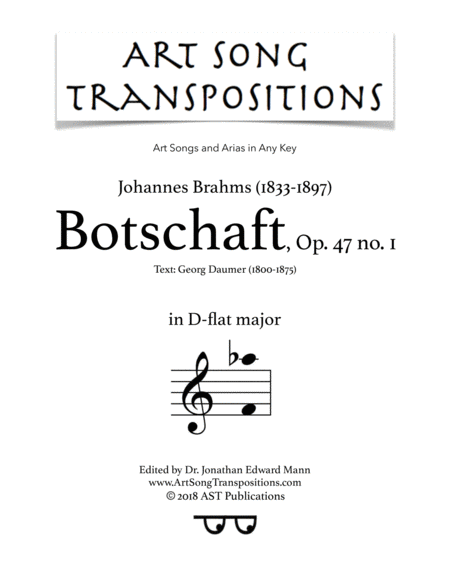 Botschaft Op 47 No 1 D Flat Major Sheet Music