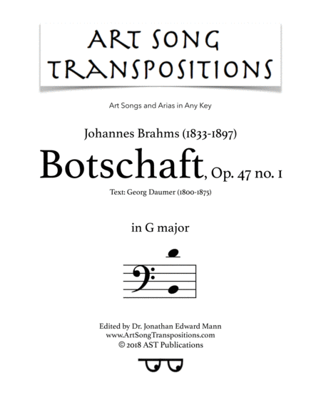 Free Sheet Music Botschaft Op 47 No 1 G Major Bass Clef