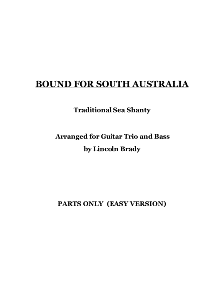 Free Sheet Music Bound For South Australia Junior Guitar Ensemble Parts Only