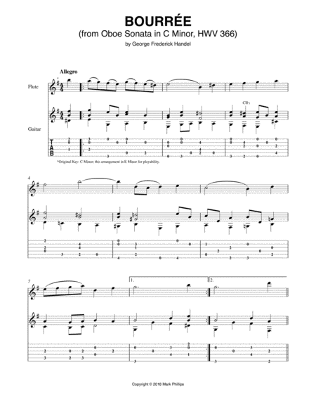 Free Sheet Music Bourre From Oboe Sonata In C Minor Hwv 366