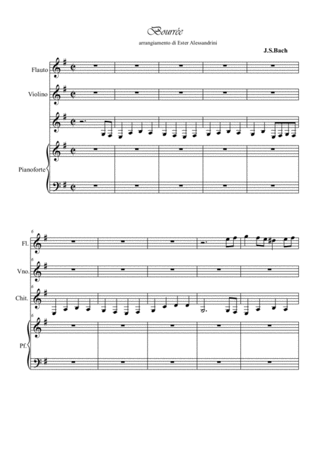 Free Sheet Music Bourree In Mi Minore Classic Version Quartet