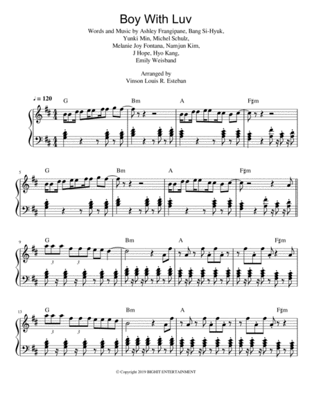 Free Sheet Music Boy With Luv Bts Feat Halsey