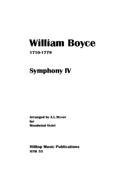 Boyce Symphony No 4 Arranged For Woodwind Octet Sheet Music