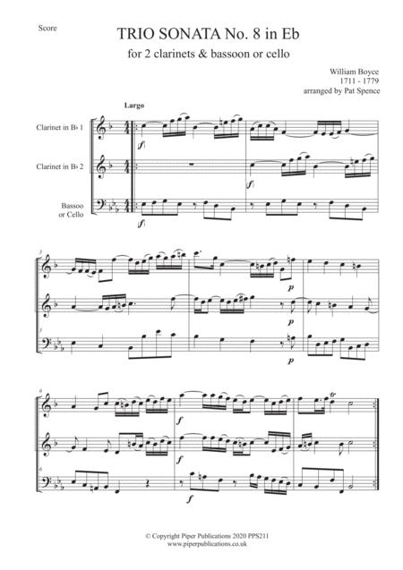 Boyce Trio Sonata In Eb For 2 Clarinets Bassoon Or Cello Sheet Music