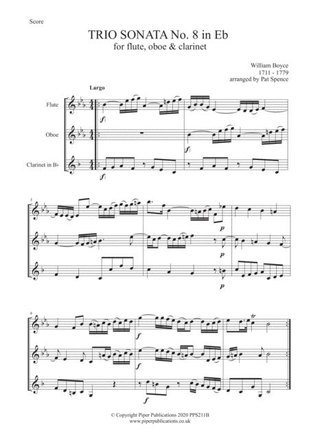 Boyce Trio Sonata No 8 In Eb For Flute Oboe Clarinet Sheet Music