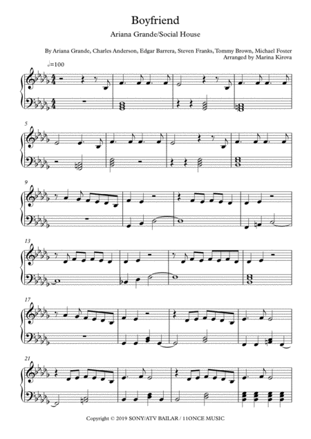 Boyfriend By Ariana Grande Social House Easy To Read Format Sheet Music