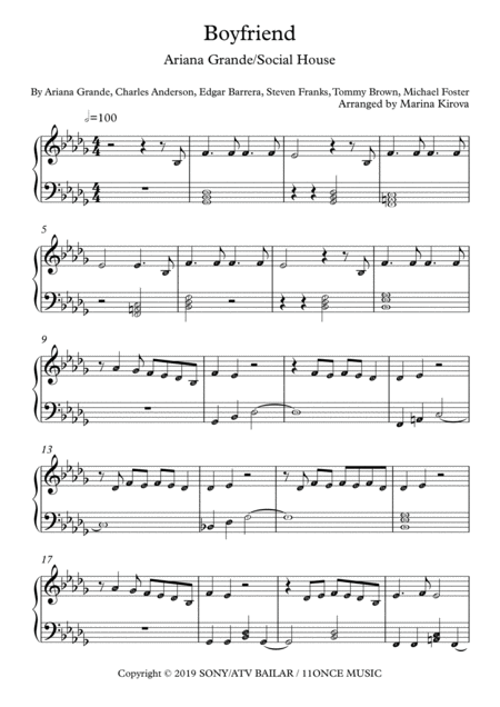 Boyfriend By Ariana Grande Social House With Note Names In Easy To Read Format Sheet Music
