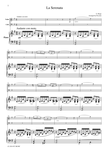 Free Sheet Music Braga La Serenata For Piano Trio Pb401