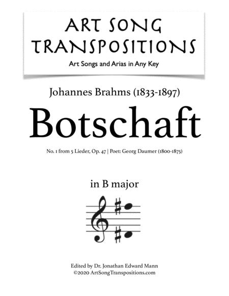 Free Sheet Music Brahms Botschaft Op 47 No 1 Transposed To B Major