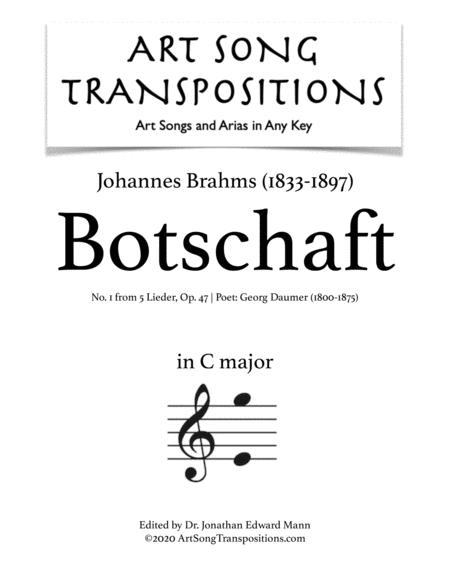 Brahms Botschaft Op 47 No 1 Transposed To C Major Sheet Music