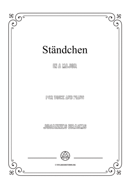 Brahms Brahms Stndchen In A Major For Voice And Piano Sheet Music