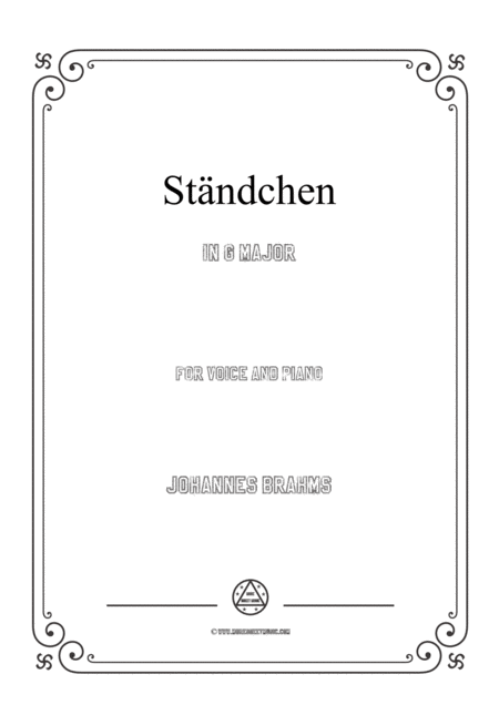 Brahms Brahms Stndchen In G Major For Voice And Piano Sheet Music